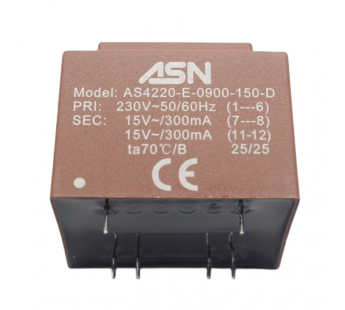 Трансформаторы силовые ASN AS4220-E-0900-150-D Герметизированныйтрансформатор 9Вт обмотки 220В (1+6)/2x15В 0,3А (7+8-11+12)#2172292