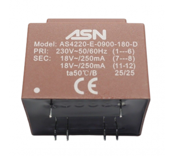 Трансформаторы силовые ASN AS4220-E-0900-180-D Герметизированныйтрансформатор 9Вт обмотки 220В (1+6)/2x18В 0,25А (7+8-11+12)#2172284