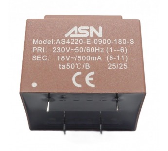 Трансформаторы силовые ASN AS4220-E-0900-180-S Герметизированныйтрансформатор 9Вт обмотки 220В (1+6)/18В 0,5А (8+11)#2172280