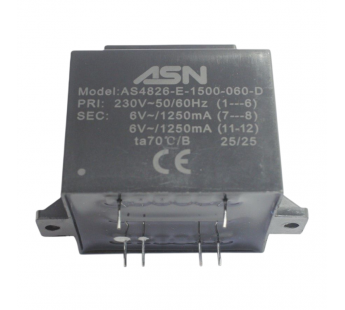 Трансформаторы силовые ASN AS4826-E-1500-060-D Герметизированныйтрансформатор 15Вт обмотки 220В (1+6)/2x6В 1,25А (7+8-11+12)#2172278