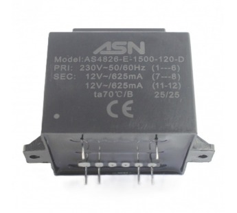 Трансформаторы силовые ASN AS4826-E-1500-120-D Герметизированныйтрансформатор 15Вт обмотки 220В (1+6)/2x12В 0,625А (7+8-11+12)#2172107