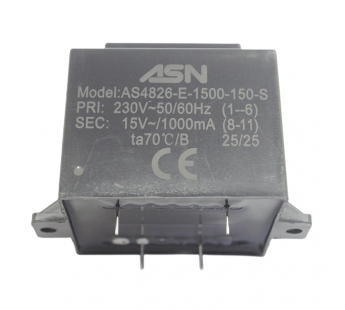 Трансформаторы силовые ASN AS4826-E-1500-150-S Герметизированныйтрансформатор 15Вт обмотки 220В (1+6)/15В 1А (8+11)#2172274