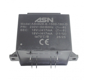 Трансформаторы силовые ASN AS4826-E-1500-180-D Герметизированныйтрансформатор 15Вт обмотки 220В (1+6)/2x18В 0,417А (7+8-11+12)#2172270