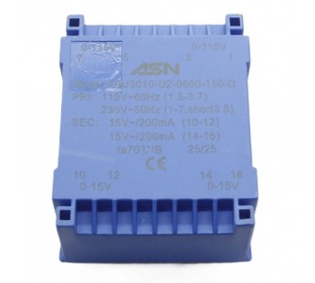 Трансформаторы силовые ASN ASU3010-U2-0600-150-DГерметизированный трансформатор 6Вт обмотки 2x110В (1+3-5+7,1B)/2x15В 0,2А (10+12-14+16)#2172176