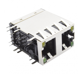 Разъемы сетевые Ruichi Розетка RJ-45 8P8C на плату экранированная синдикаторами 2x1 (31мм)#2177336