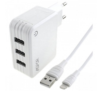 ASPOR Сетевое зарядное устройство 3 выхода USB 4000mA + кабельUSB - Lightning (A831) ASPOR#2173040
