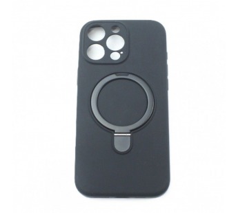 Задняя накладка для iPhone 15 Pro Max (силикон, поддержка MagSafe, сподставкой, черная)#2170608