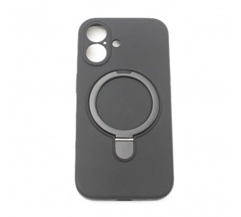 Задняя накладка для iPhone 16 (силикон, поддержка MagSafe, сподставкой, черная)#2170674