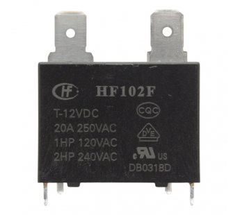 Реле электромагнитные HONGFA HF102F/T-12VDC Реле 12В SPST-NO250В 20А (AgSnO) с клеммами 6,3мм#2173336