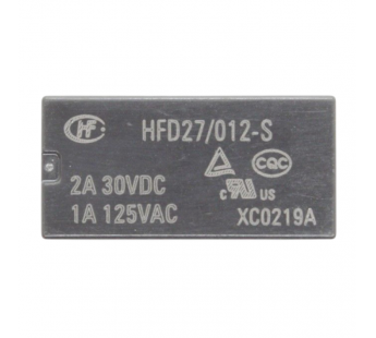 Реле электромагнитные HONGFA HFD27/012-S Реле 12В DPDT 125В 1А(AgNi+Au) сигнальное [G5V-2-H1 DC12]#2173033