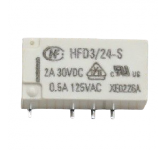 Реле электромагнитные HONGFA HFD3/24-SR Реле 24В DPDT 125В 0,5А(AgNi+Au) сигнальное SMT [G6S-2F-Y DC24]#2173001