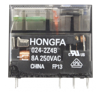 Реле электромагнитные HONGFA HF115FP/024-2Z4B Реле 24В DPDT250В 8А (AgNi) с механическим и LED индикатором, ручная коммутация#2173344