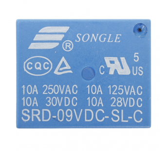 Реле электромагнитные Songle SRD-09VDC-SL-C Реле 9В SPDT 250В 10А5 конт.#2173528