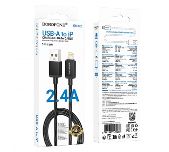Кабель USB - Apple lightning Borofone BX120 12W 100см 2,4A  (black) (243647)#2180253