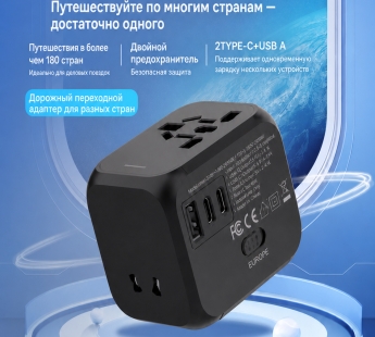 Международный универсальный дорожный адаптер для вилок с разъёмами британского, европейского, американского и австралийского стандартов#2180045