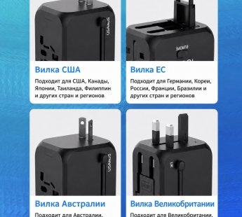 Международный универсальный дорожный адаптер для вилок с разъёмами британского, европейского, американского и австралийского стандартов#2180046