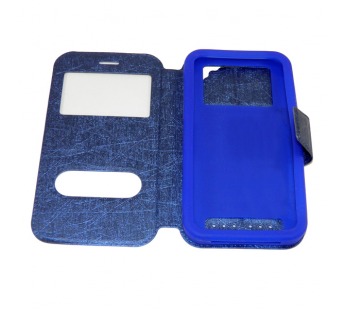 Чехол универсальный с окошком и силиконовой вставкой с имитацией царапин 5,5 синий#70959