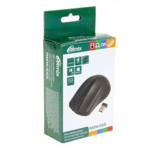 Мышь беспроводная RITMIX RMW-555, чёрный/серый, USB-Dongle. Разрешение: 1000 dpi.#161009