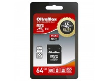 Карта памяти MicroSD 64GB OltraMax Class 10 Elite UHS-I (45 Mb/s) + SD адаптер