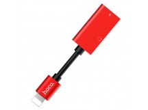 Разветвитель Hoco LS15 Apple, (наушники lightning+зарядка) красный