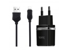 Сетевое зарядное устройство Hoco C12, 2USB+кабель Apple 1м, цвет черный