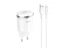 Адаптер сетевой Hoco C37A+кабель Apple Lightning 1USB, цвет белый