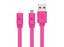 Кабель USB Hoco X5 2в1 Apple+Micro розовый 1м