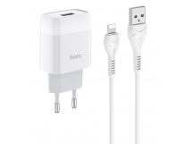 Адаптер сетевой Hoco C72A + кабель Apple Lightning (Белый)