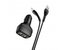 Адаптер автомобильный Hoco Z36 2USB/2.4A + кабель Apple lightning (черный)