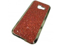                                 Чехол силиконовый Samsung A3 2017 (A320) с хром контуром и блестками красный*