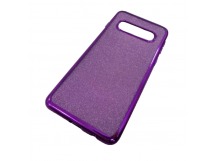                                 Чехол силиконовый Samsung S10 с хром контуром и блестками стразы по бокам фиолетовый*