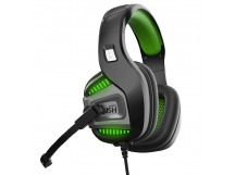 Гарнитура RUSH PUNCH'EM, черн/зелен, игровая, динамики 50мм, поворотный микрофон, LED