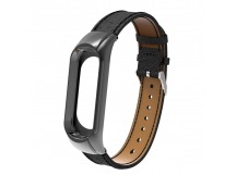 Ремешок - для Xiaomi Mi Band 5 кожаный с классической пряжкой (black)