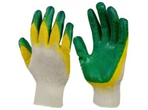 Перчатки х/б Облитые Зелено-Желтые двойное латексное покрытие (100/10)