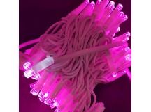 Гирлянда уличная нить 100 светодиодов, 8мм, 10 метров, коннектор, розовый (провод белый)