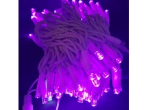 Гирлянда уличная нить 100 светодиодов, 8мм, 10 метров, коннектор, фиолетовый (провод белый)