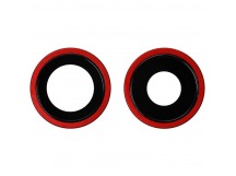 Стекло камеры с рамкой iPhone 11 (комплект из 2шт) Красный