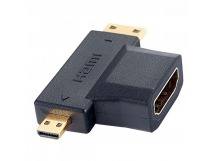 Переходник PERFEO HDMI A розетка - HDMI D (micro HDMI) вилка + HDMI C (mini HDMI) вилка (A7006)