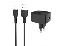                         Сетевое ЗУ USB Hoco C70A Cutting-edge single port QC3.0 + кабель Type-C (черный) 