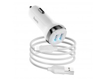 Адаптер автомобильный HOCO Z40 (2-USB/5V/2.4A) + кабель Apple Lightning (белый)