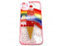 Чехол iPhone 11 Силикон Мороженое стразы Розовый