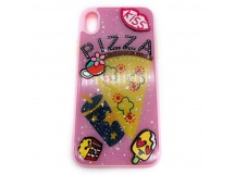 Чехол iPhone XR Силикон Kiss Pizza стразы Розовый