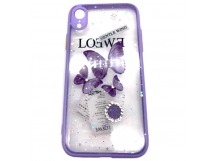 Чехол iPhone XR Силикон Loewe Бабочки стразы Фиолетовый