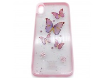 Чехол iPhone XR Силикон Бабочки стразы Розовый
