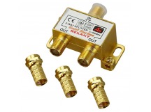Делитель на 2ТВ 1вход F-гн. - 2 выхода F-гн. 5-1000МГц + 3шт.F Gold  в коробочке "Rexant"
