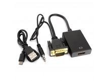 Переходник шт. VGA - гн. HDMI + гн.3,5мм, питание от USB, провод 15см. "Cablexpert"