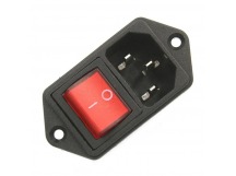 Штекер компьютерный на корпус С14 3pin+переключатель с подсветкой 4контакта on-off 16А, 250V красный