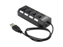 Концентратор USB 2.0 на 4 порта USB, с подсветкой, UHB-243-AD "Gembird" (чёрный)