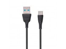 Кабель USB Celebrat Fly-2T (2.4A - 1 м.) резиновый круглый (разъём USB Type-C, цвет черный, в коробочке)