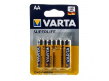 Батарейка Varta пальчиковая (АА) солевая R06 SuperLife 4 шт., цена за упаковку (в блистере)